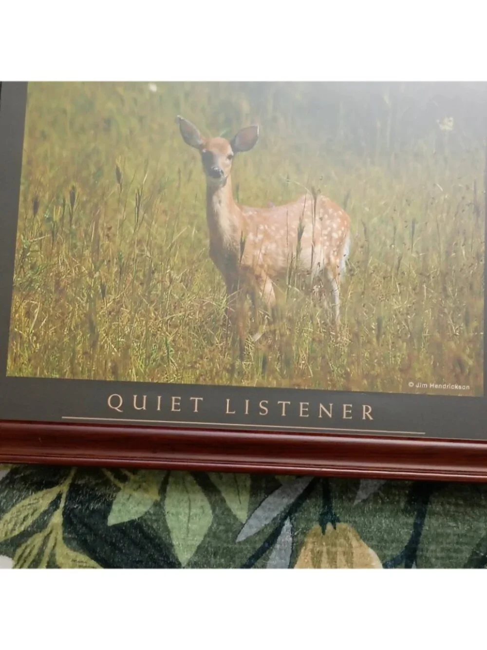 Jim Hendrickson Quiet Listener Deer Print in a Wood Frame Rustic Cabin Decor